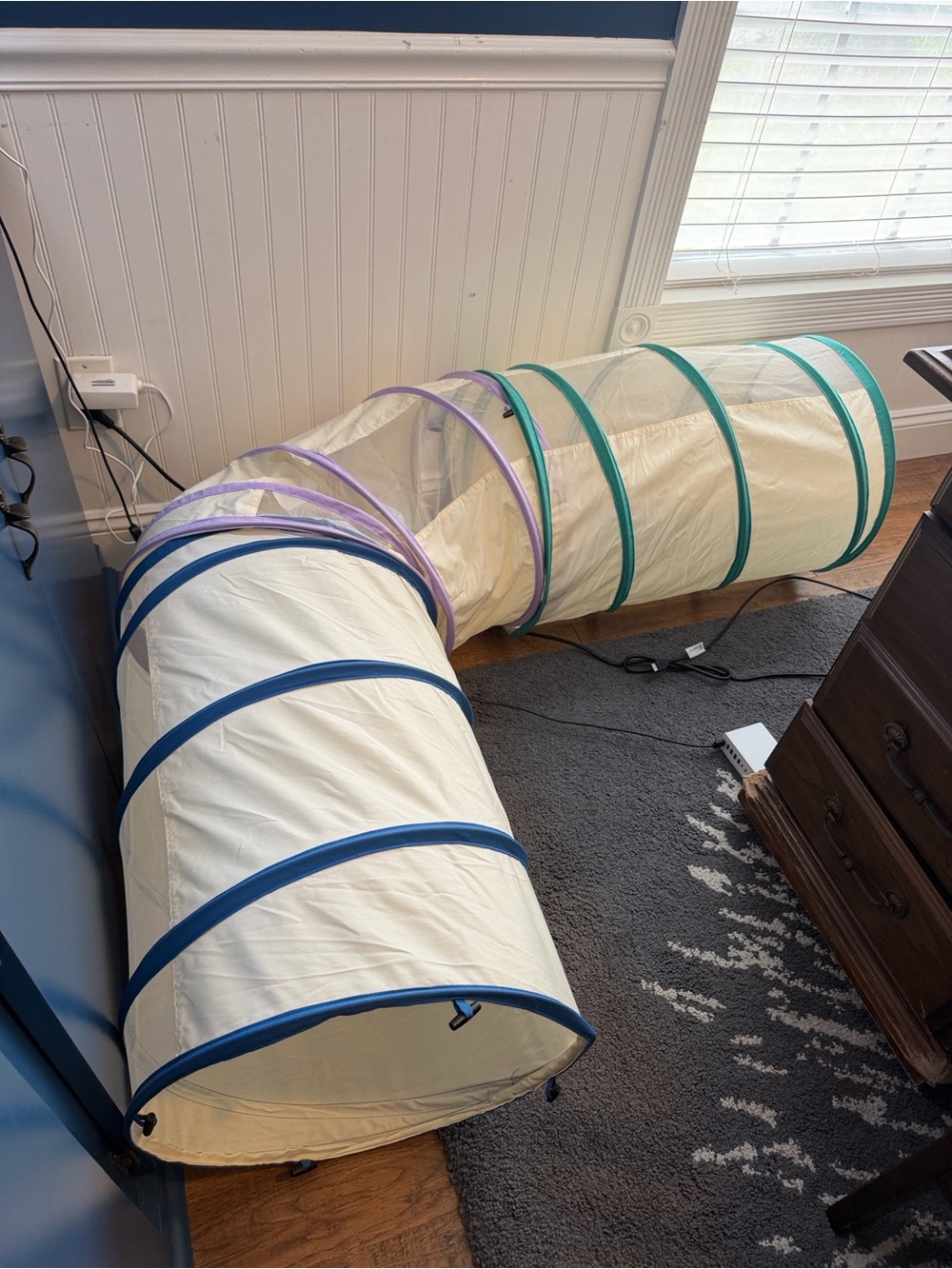 Unbranded Cream Kids Play Tunnel with Blue, Teal, and Purple Trim